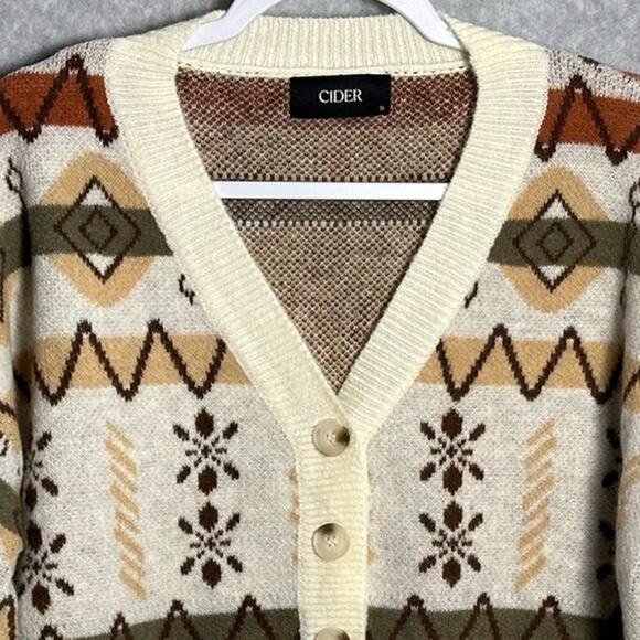 Cider‎ Size S Aztek Button Front Cardigan Sweater Fall Soft V-Neck geometric - Picture 8 of 10